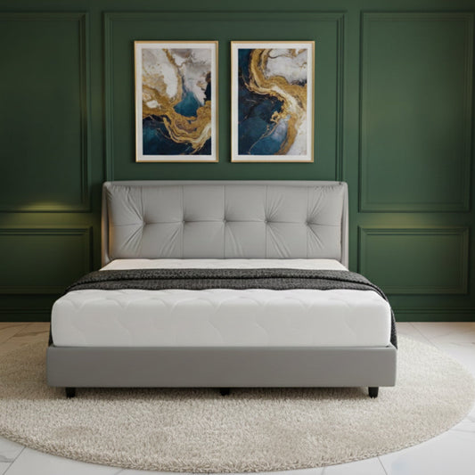 Modern Tufted Upholstered King Bed 180×200 cm – Grey Premium Frame
