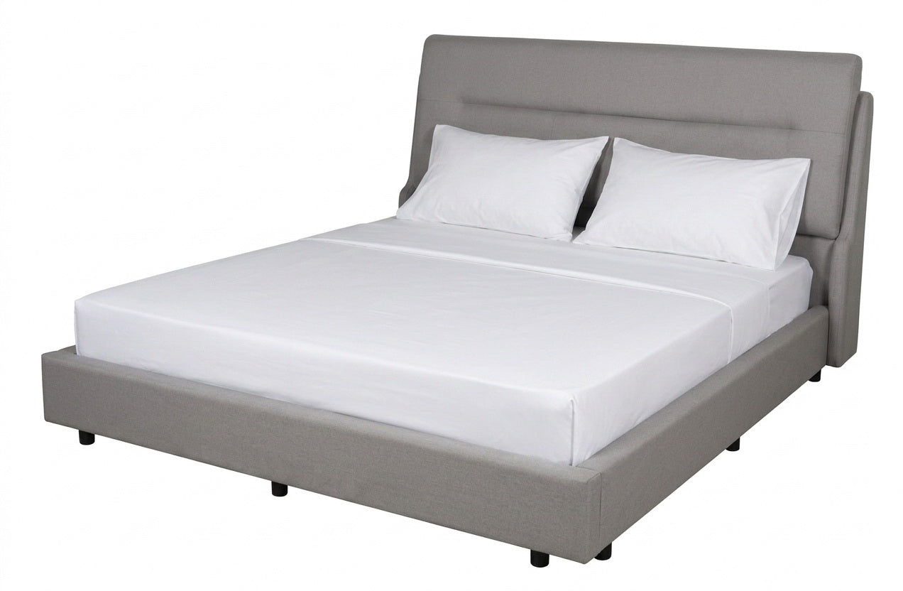 Modern Upholstered Platform Bed with Wingback Headboard – Premium Fabric Bed Frame