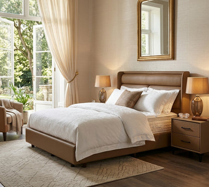 King Size Upholstered Bed with Padded Headboard – Modern Luxury Bed Frame