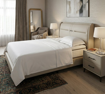 Modern Upholstered King Size Bed with Curved Headboard – Luxury Bed Frame