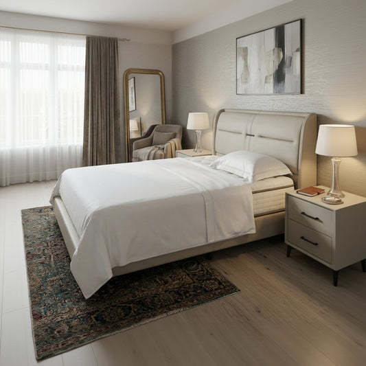 Modern Upholstered King Size Bed with Curved Headboard – Luxury Bed Frame
