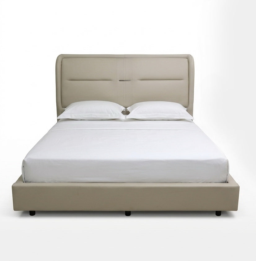 Modern Upholstered King Size Bed with Curved Headboard – Luxury Bed Frame