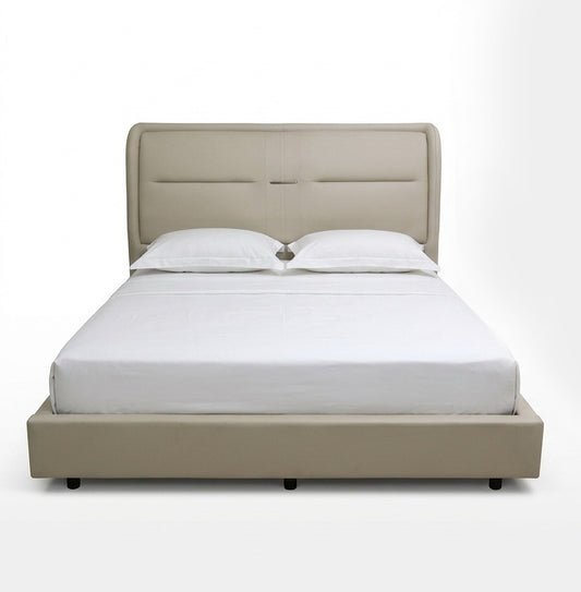 Modern Upholstered King Size Bed with Curved Headboard – Luxury Bed Frame