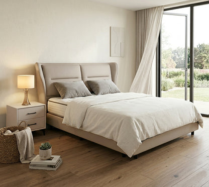 Luxury Wingback Upholstered King Size Bed – Modern Fabric Bed Frame