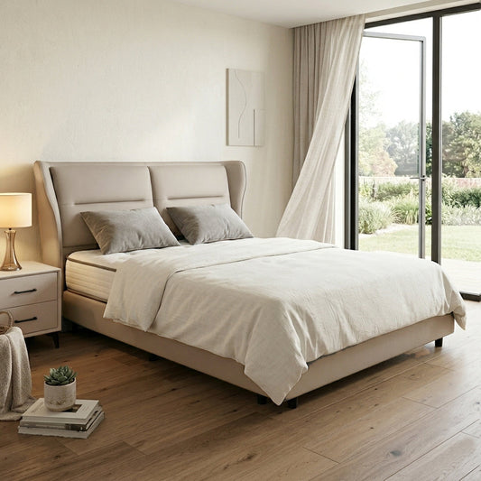 Luxury Wingback Upholstered King Size Bed – Modern Fabric Bed Frame