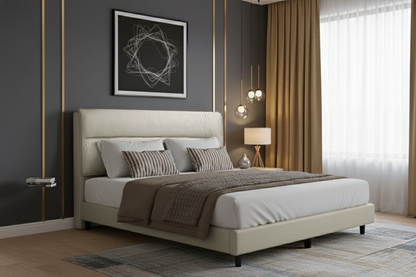 Modern Upholstered King Bed 180×200 cm – Beige Premium Design