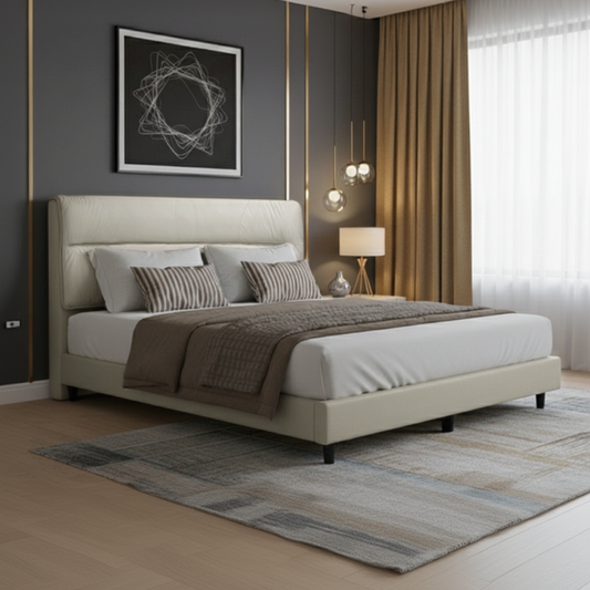 Modern Upholstered King Bed 180×200 cm – Beige Premium Design