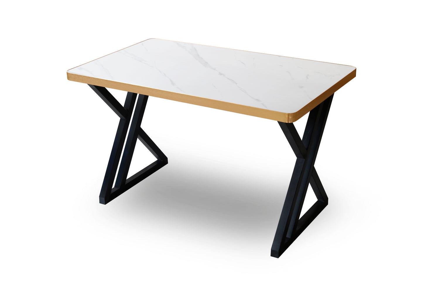 Modern Marble Finish Console Table with Metal X-Leg Base