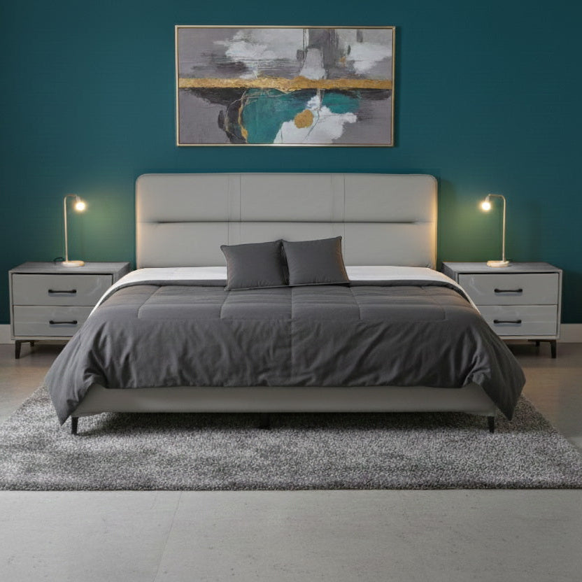 Modern Upholstered King Bed 180×200 cm – Light Grey Premium Design