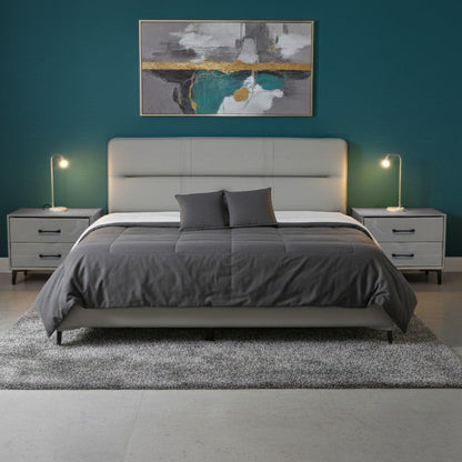 Modern Upholstered King Bed 180×200 cm – Light Grey Premium Design