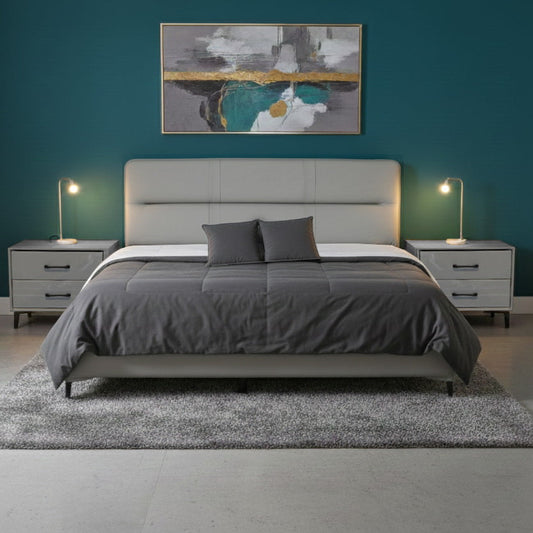 Modern Upholstered King Bed 180×200 cm – Light Grey Premium Design