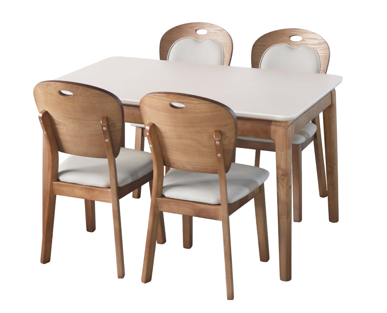 Modern Wooden Dining Table with Stone Finish Top – 4 to 6 Seater