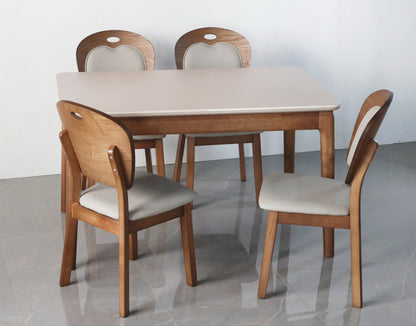 Modern Wooden Dining Table with Stone Finish Top – 4 to 6 Seater
