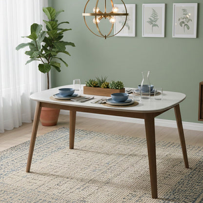 Modern Wooden Dining Table with Rounded White Top – 4 Seater