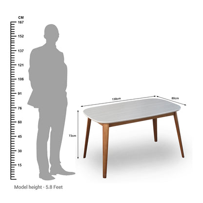 Modern Marble top with Wooden Base 4 Seater Dining Table Set with Cushioned Chairs