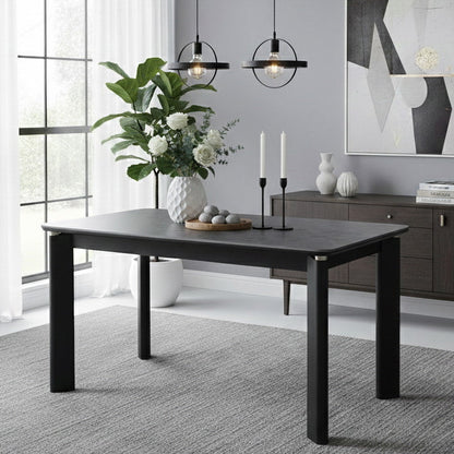 Modern Black Dining Table with Marble Finish Top – 4 Seater