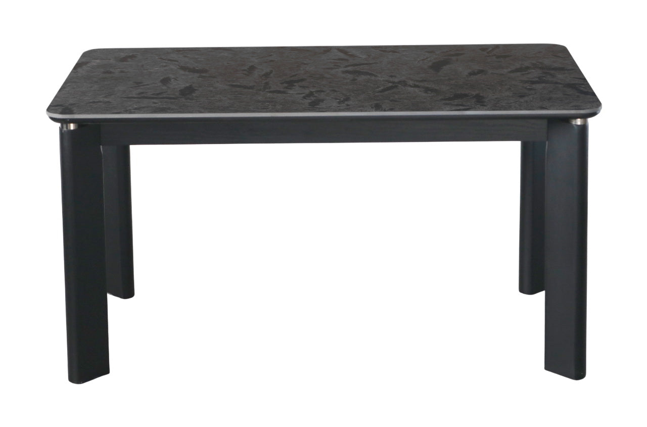 Modern Black Dining Table with Marble Finish Top – 4 Seater