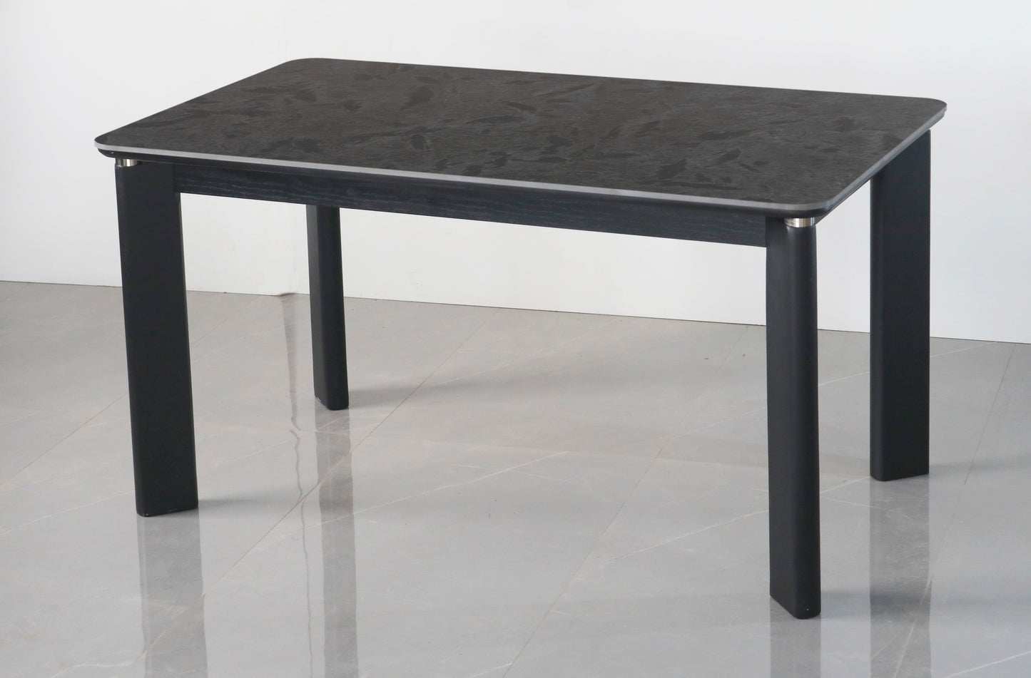 Modern Black Dining Table with Marble Finish Top – 4 Seater