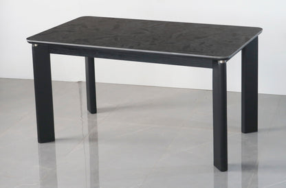 Modern Black Dining Table with Marble Finish Top – 4 Seater