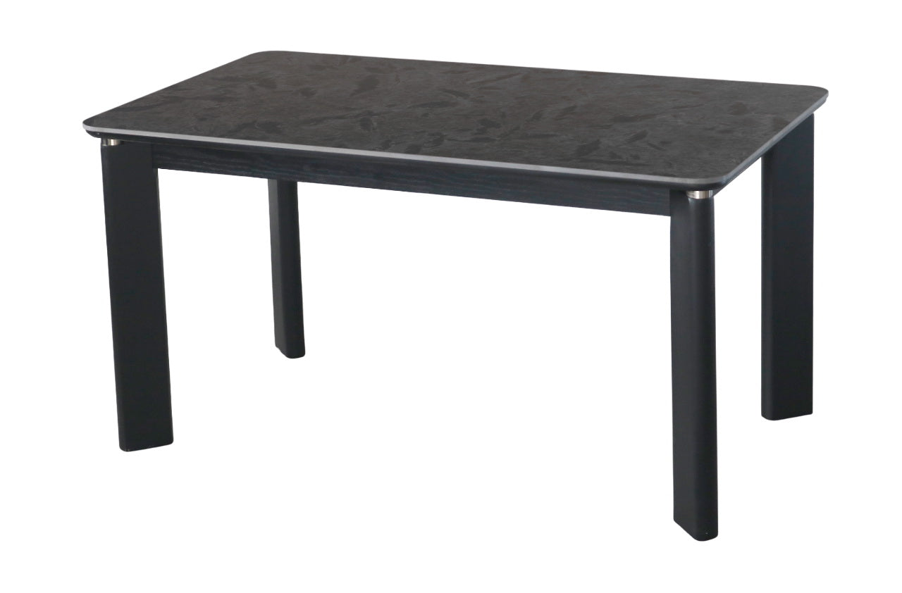 Modern Black Dining Table with Marble Finish Top – 4 Seater