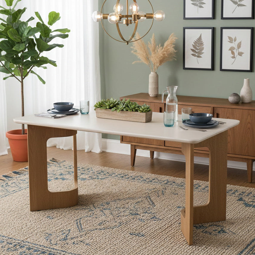 Modern Solid Wood Dining Table with White Top | Minimalist Design