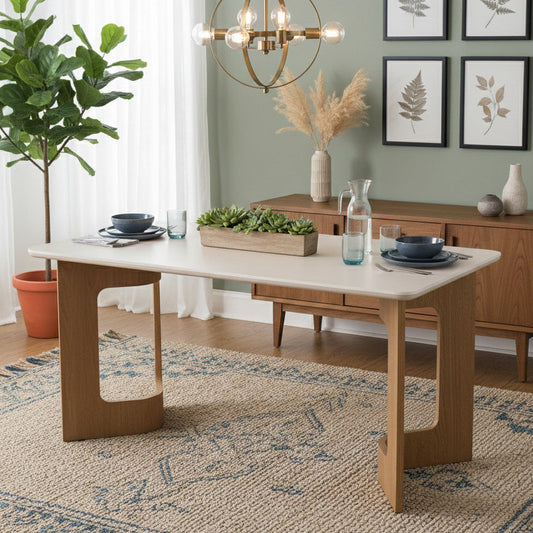 Modern Solid Wood Dining Table with White Top | Minimalist Design