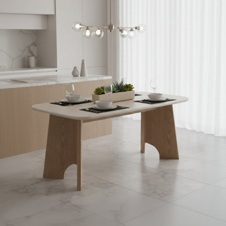 Modern Solid Wood Dining Table with White Top & Designer Legs