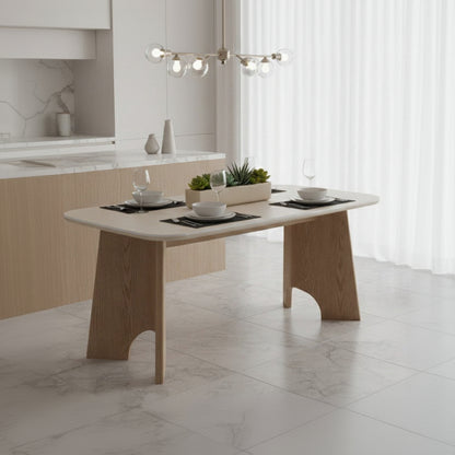 Modern Solid Wood Dining Table with White Top & Designer Legs