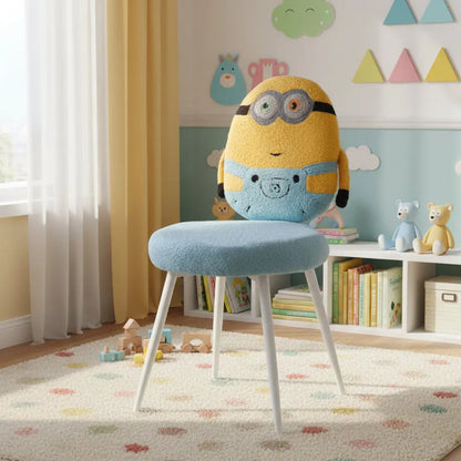 Kids Minion Chair with Blue Cushion & White Metal Legs – Cartoon Edition FURNIZA