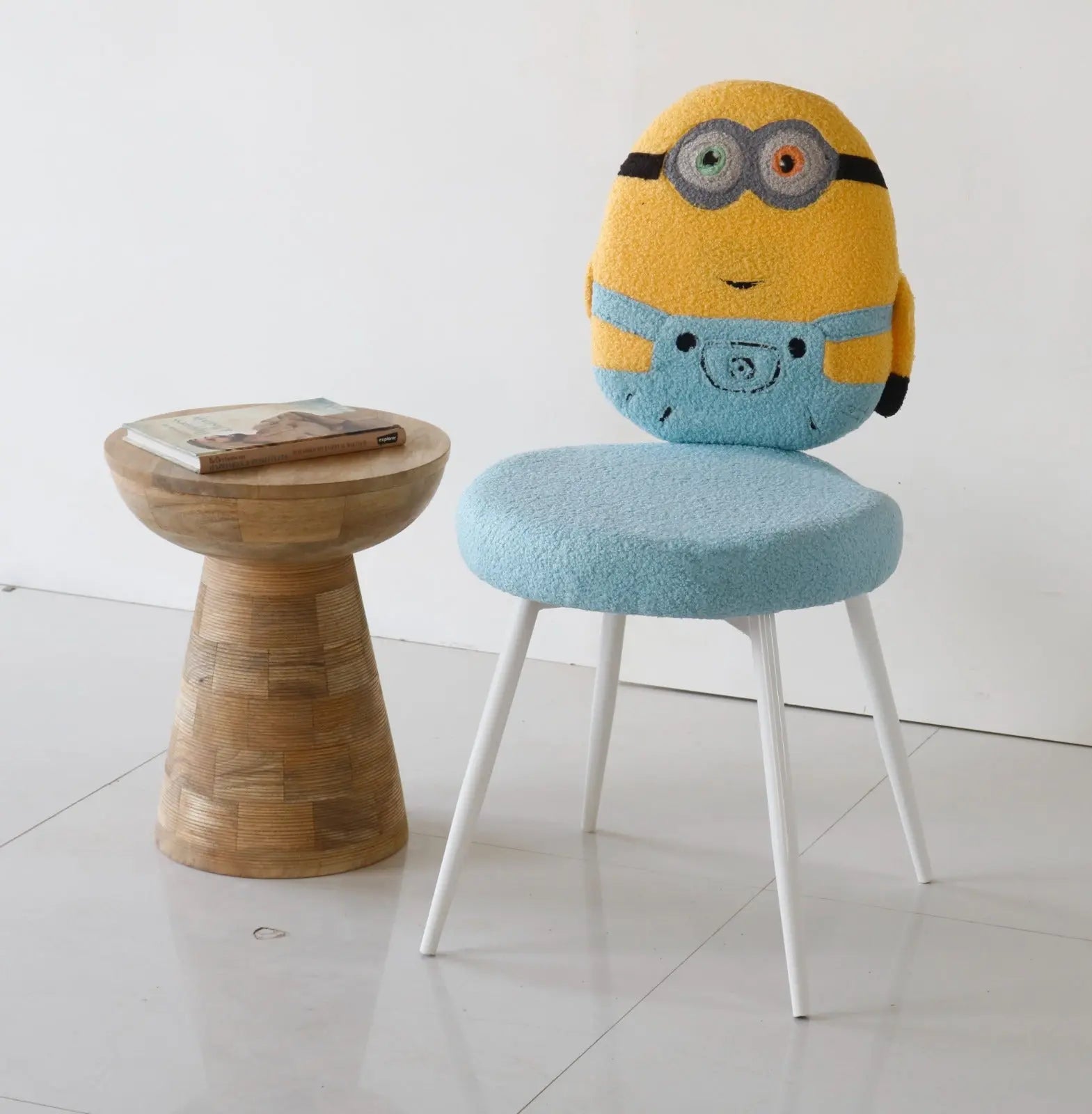 Kids Minion Chair with Blue Cushion & White Metal Legs – Cartoon Edition FURNIZA