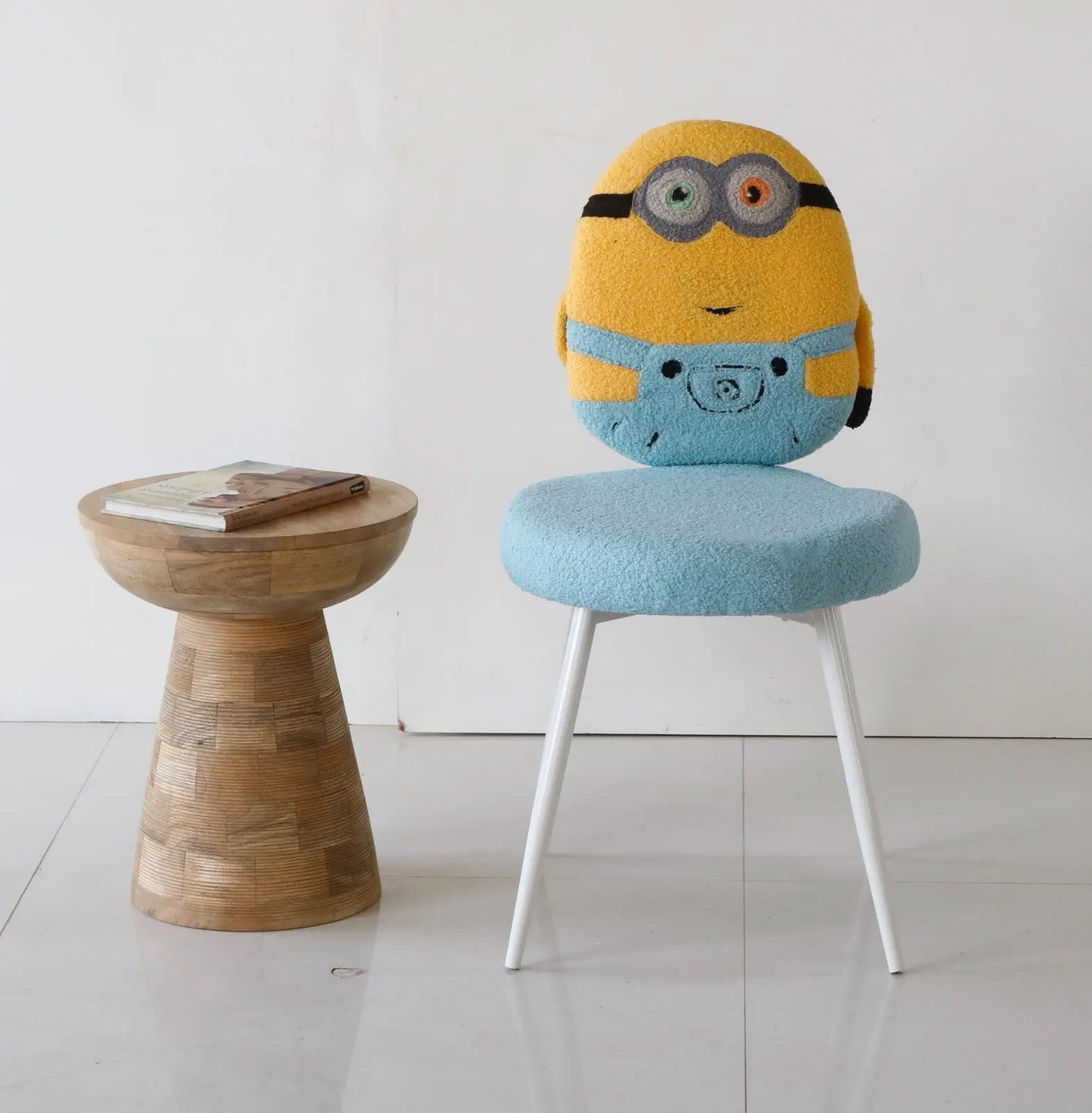 Kids Minion Chair with Blue Cushion & White Metal Legs – Cartoon Edition FURNIZA