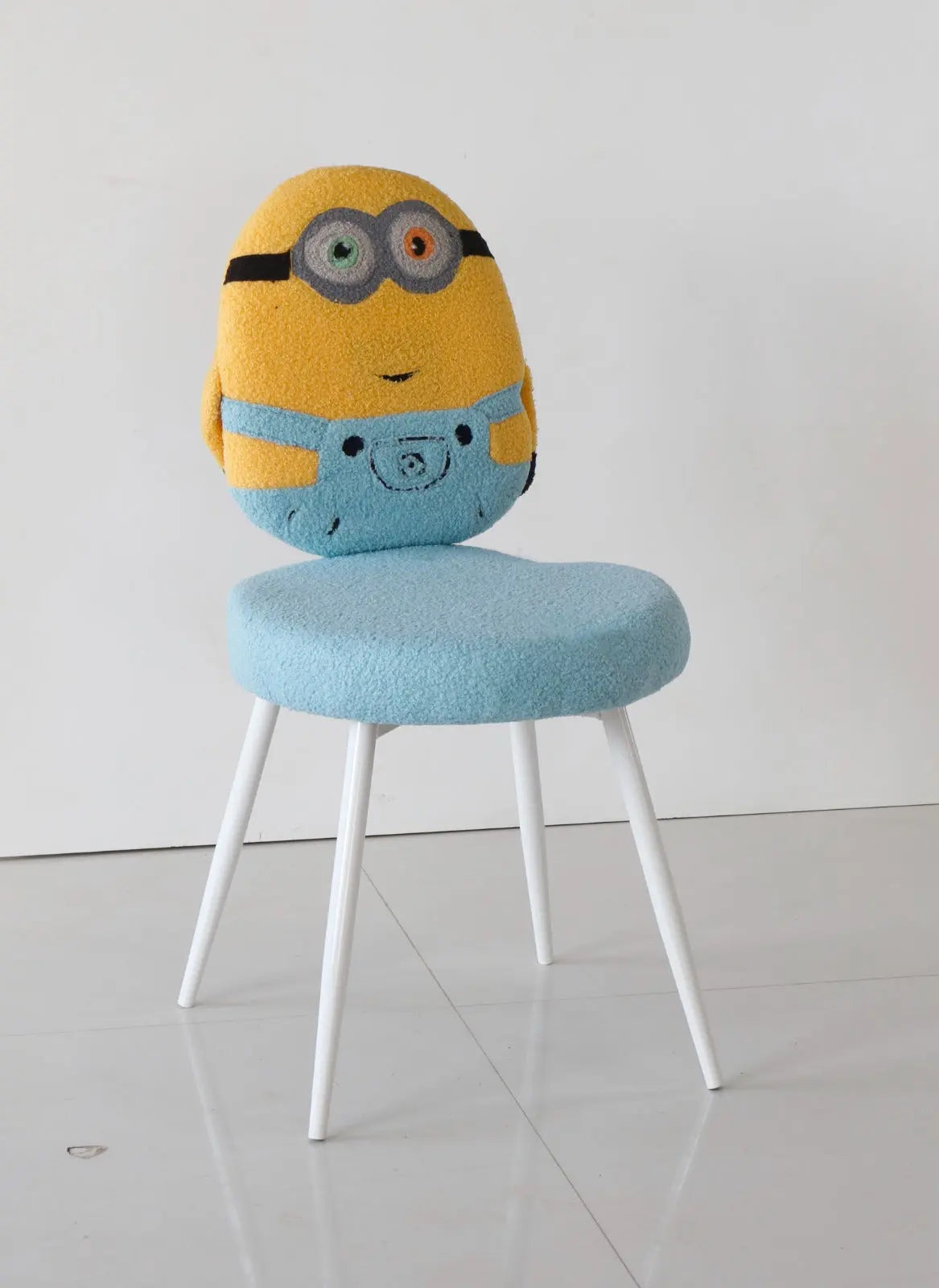 Kids Minion Chair with Blue Cushion & White Metal Legs – Cartoon Edition FURNIZA