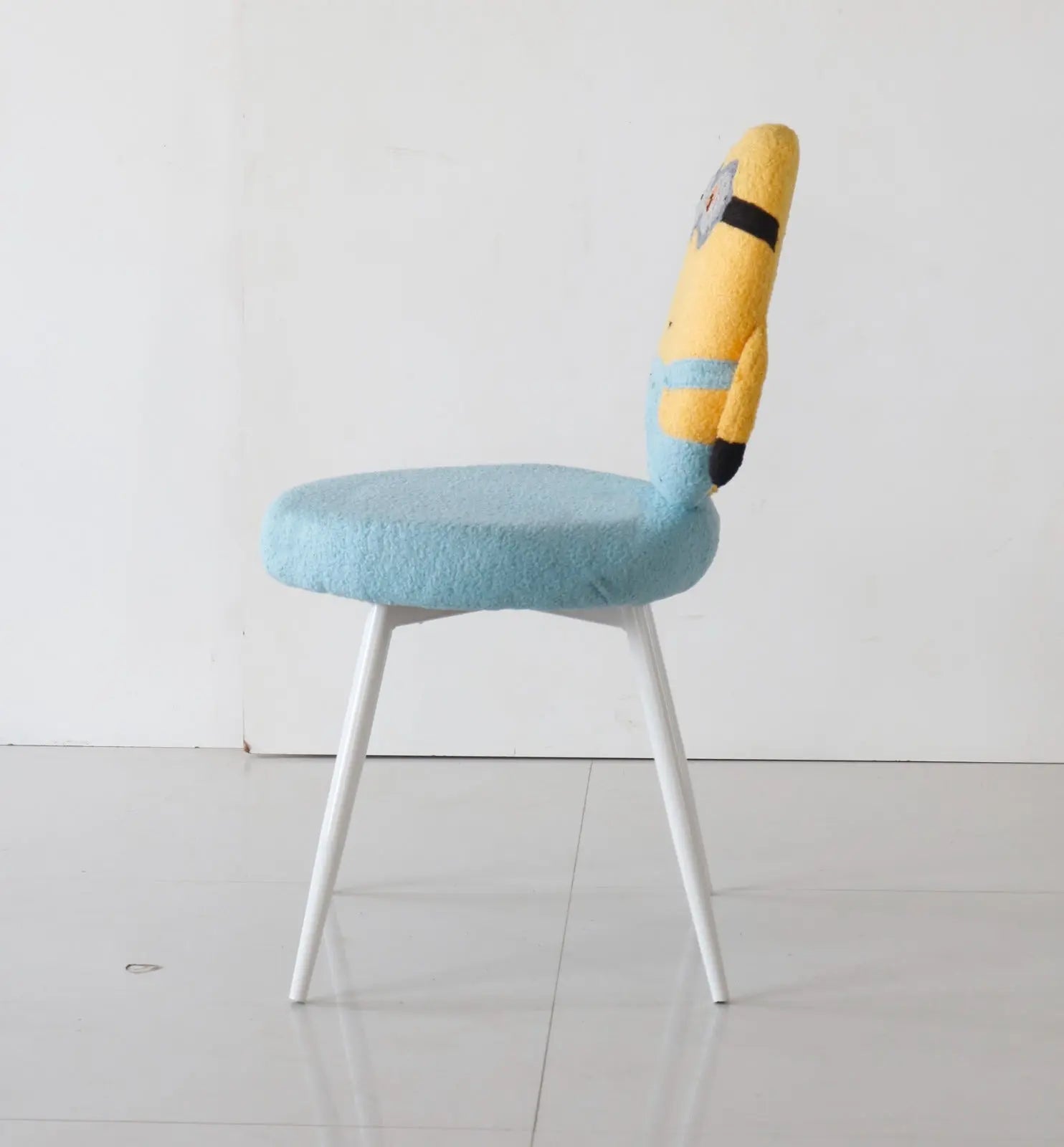 Kids Minion Chair with Blue Cushion & White Metal Legs – Cartoon Edition FURNIZA