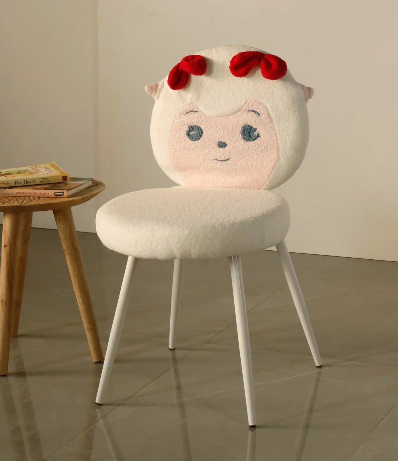 Kids Sheep Face Chair with Red Bow & White Cushion – Cozy Animal Design FURNIZA