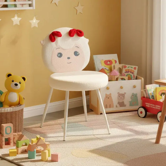 Kids Sheep Face Chair with Red Bow & White Cushion – Cozy Animal Design FURNIZA