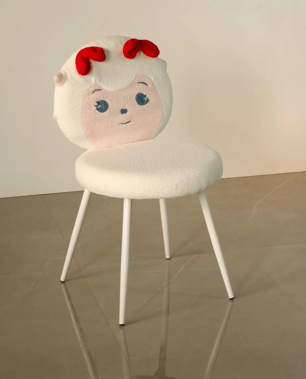 Kids Sheep Face Chair with Red Bow & White Cushion – Cozy Animal Design FURNIZA