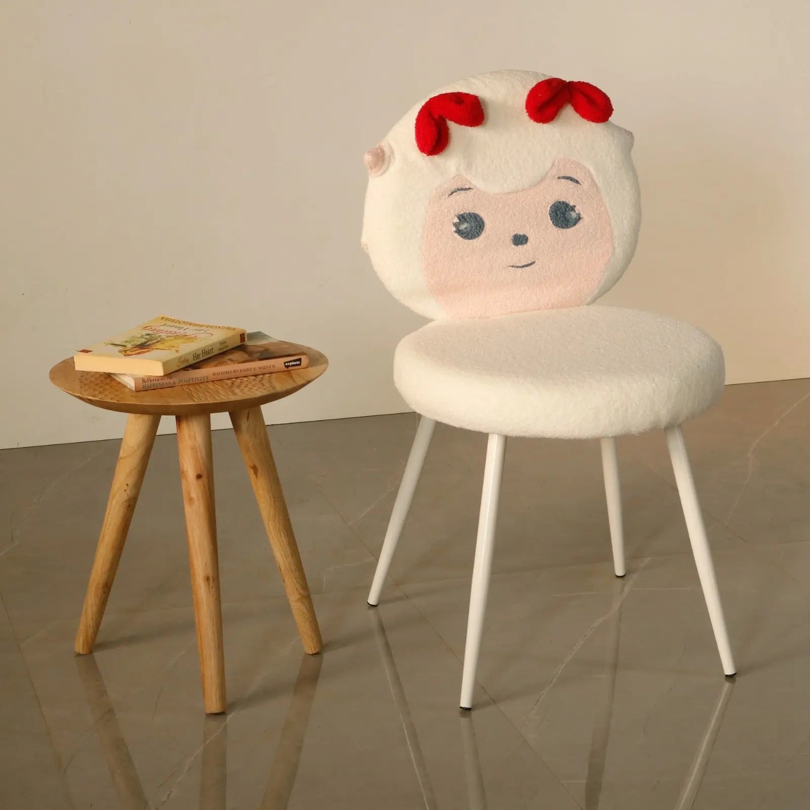 Kids Sheep Face Chair with Red Bow & White Cushion – Cozy Animal Design FURNIZA