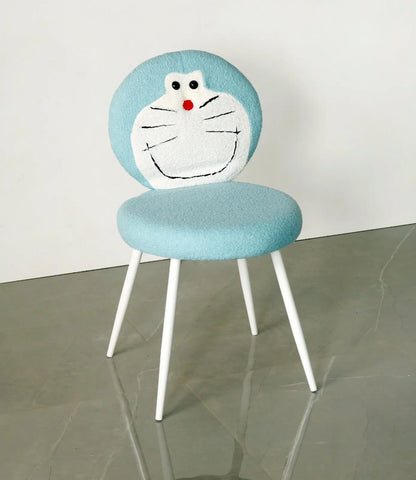 Kids Doraemon Chair with Sky Blue Boucle Fabric & White Metal Legs Furniza