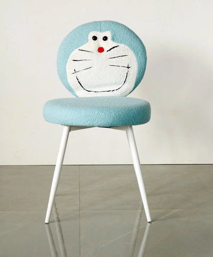 Kids Doraemon Chair with Sky Blue Boucle Fabric & White Metal Legs Furniza