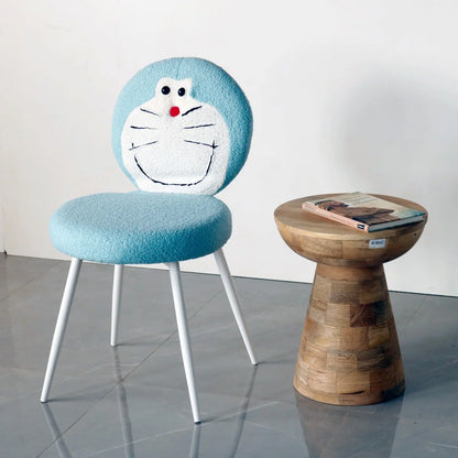 Kids Doraemon Chair with Sky Blue Boucle Fabric & White Metal Legs Furniza