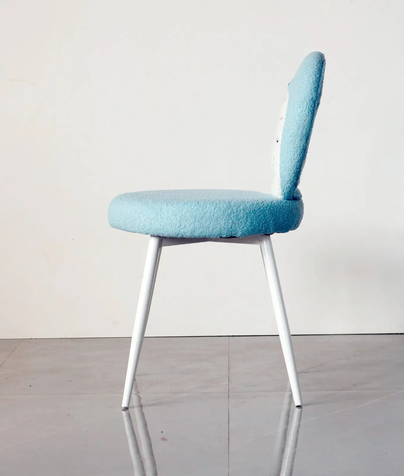 Kids Doraemon Chair with Sky Blue Boucle Fabric & White Metal Legs Furniza