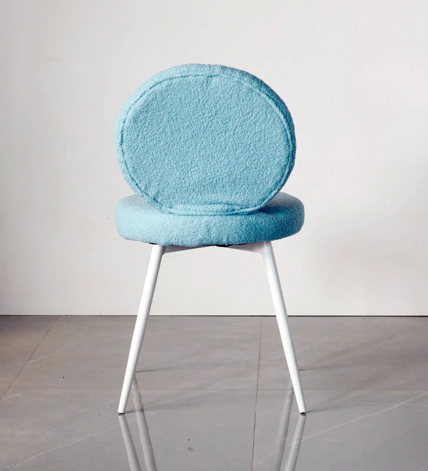 Kids Doraemon Chair with Sky Blue Boucle Fabric & White Metal Legs Furniza