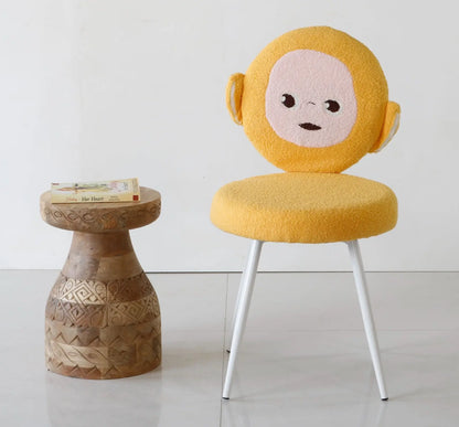 Kids Yellow Teletubby Chair with Soft Boucle Fabric & White Metal Legs FURNIZA