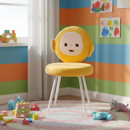 Kids Yellow Teletubby Chair with Soft Boucle Fabric & White Metal Legs FURNIZA