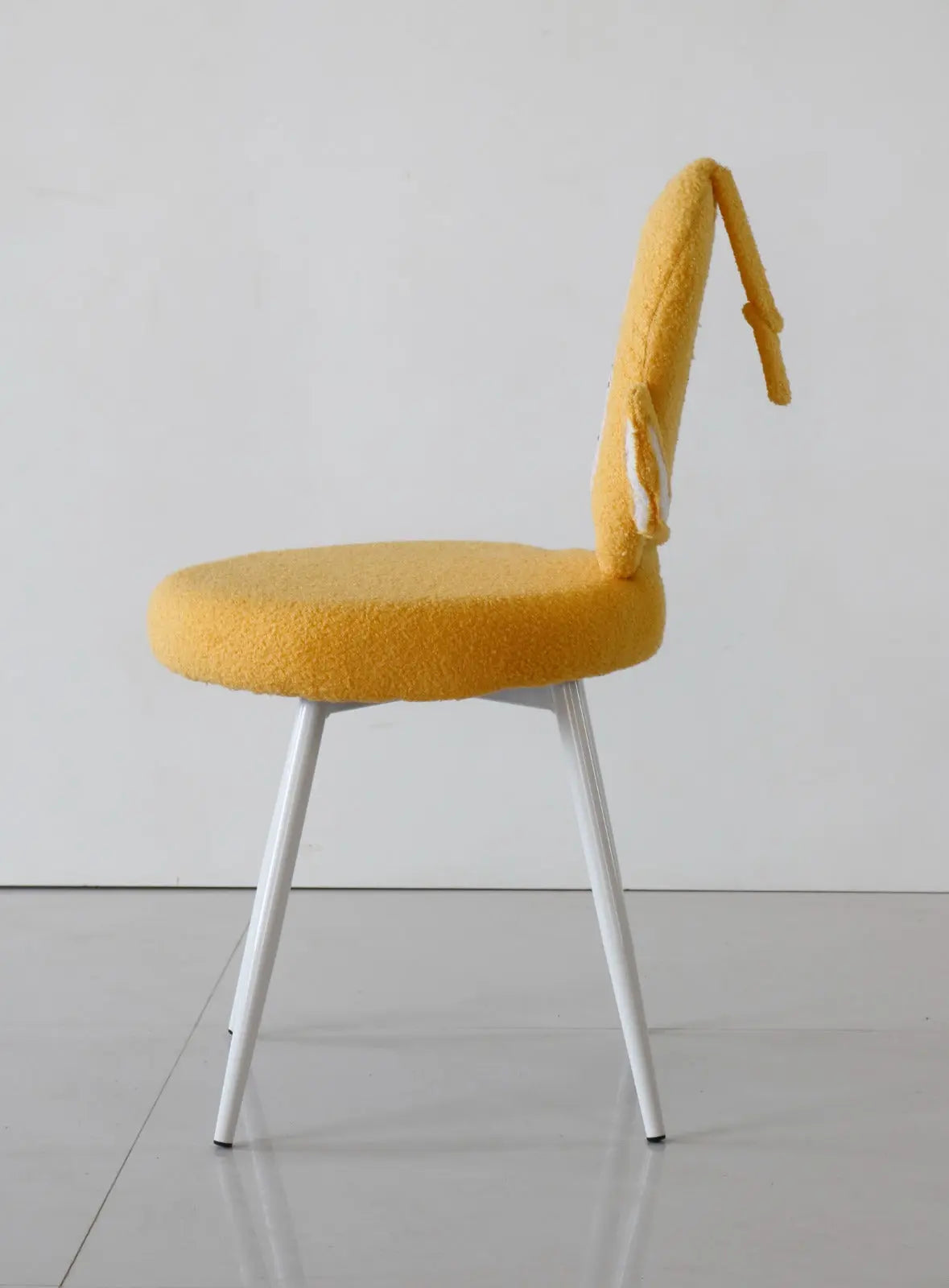 Kids Yellow Teletubby Chair with Soft Boucle Fabric & White Metal Legs FURNIZA