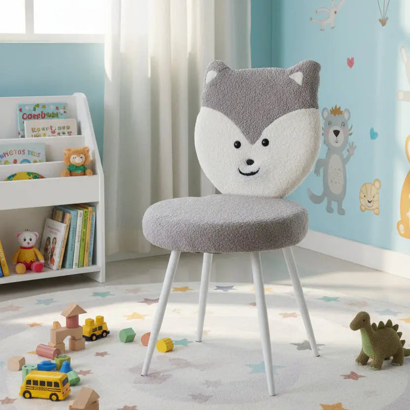 Kids Husky Chair with Grey & White Boucle Fabric – Cute Animal Design FURNIZA