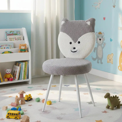 Kids Husky Chair with Grey & White Boucle Fabric – Cute Animal Design FURNIZA