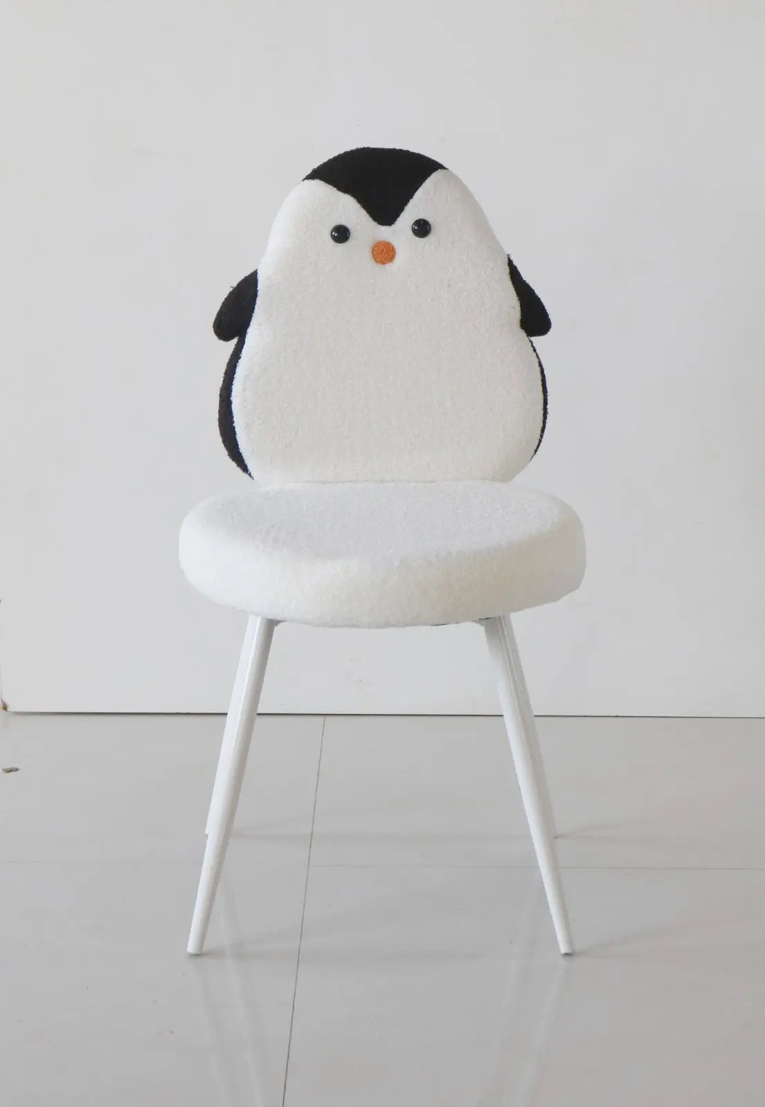 Kids Penguin Chair with White Boucle Fabric & White Metal Legs – Winter Animal Edition FURNIZA