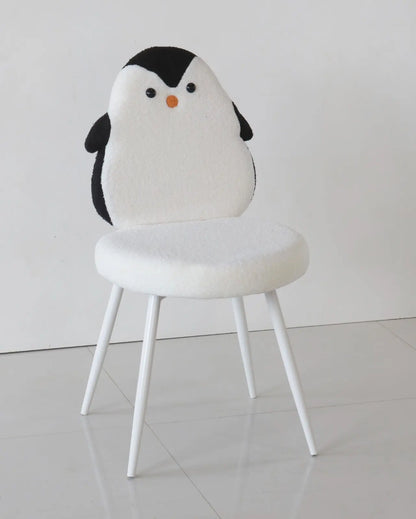 Kids Penguin Chair with White Boucle Fabric & White Metal Legs – Winter Animal Edition FURNIZA