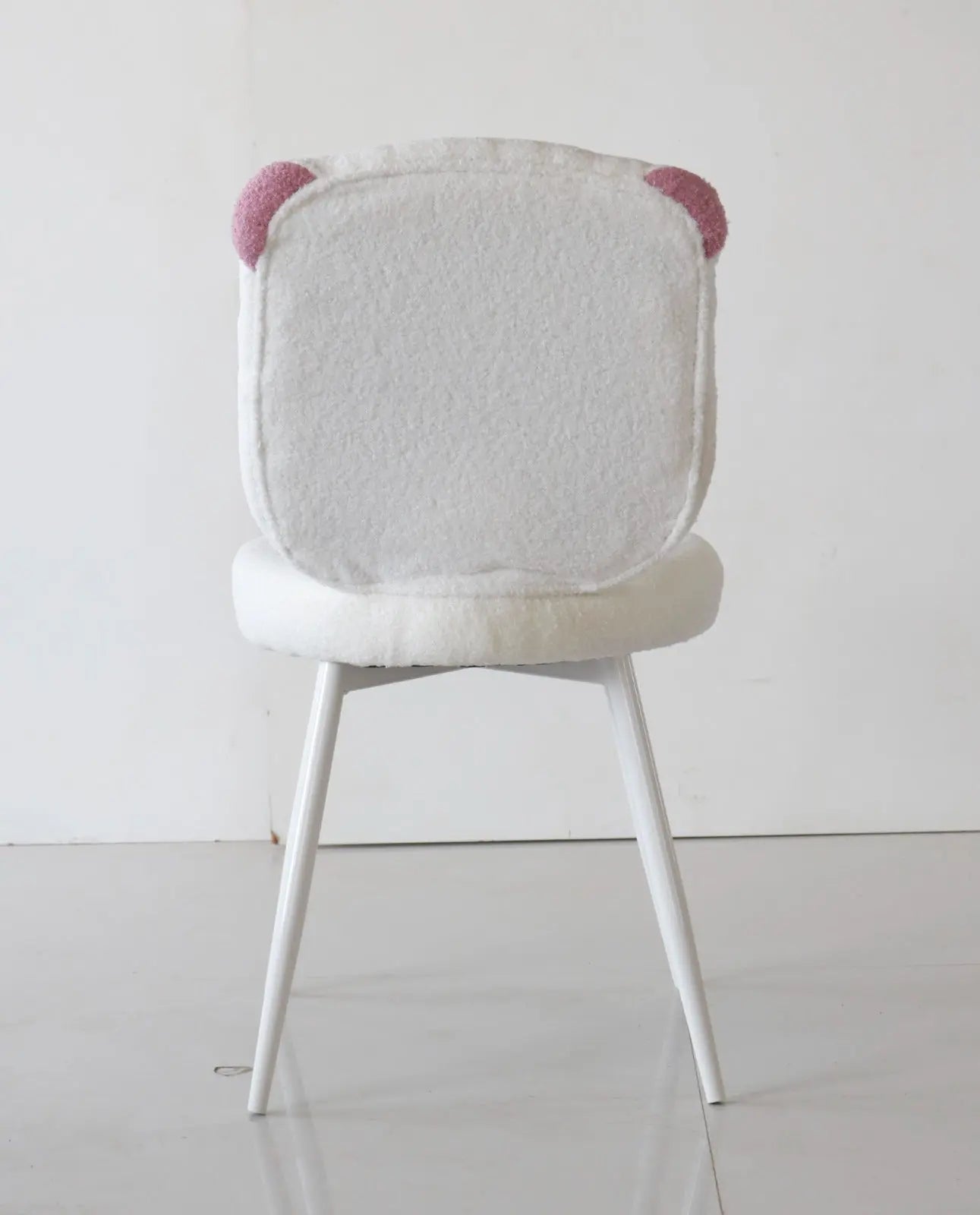 Kids White Piggy Chair with Soft Boucle Fabric & White Metal Legs FURNIZA